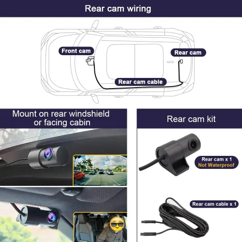 Miniatura 4 de Fitcamx Cámara de tablero delantera 4K+trasera 1080P se adapta para Ford Ranger 2019-2023 XL XLT Lariat (sensor de lluvia), aspecto OEM, WiFi