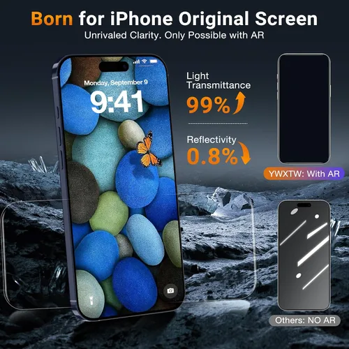 Miniatura 2 de YWXTW Protector de pantalla de legibilidad bajo luz solar para iPhone 17 Pro de 6.3 pulgadas, antirreflejante, cero deslumbramiento, vidrio templado