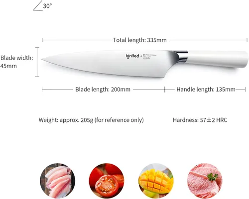 Miniatura 7 de Cuchillo de chef de 8 pulgadas, cuchillo de cocina alemán de acero inoxidable de alto carbono con mango blanco ergonómico, cuchillo de cocina