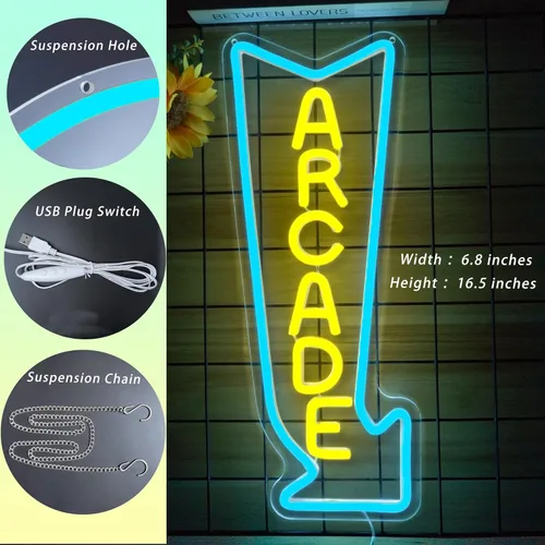 Miniatura 4 de Letrero de neón de arcade, luz LED, regulable, luces de juego para decoración de pared, alimentadas por USB, letrero de neón gaming para salas