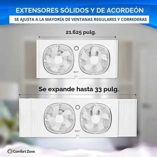 Miniatura 3 de Comfort Zone CZ329WT Ventilador de ventana doble de 9" con ventiladores giratorios de 180°, 2 velocidades, pantalla anti-insectos de plástico