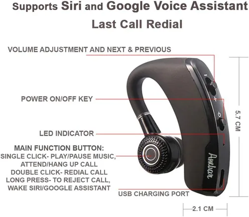 Miniatura 2 de Ambar Auricular inalámbrico Bluetooth para llamadas con micrófono integrado, compatible con iPhone, Android, auriculares para teléfonos celulares