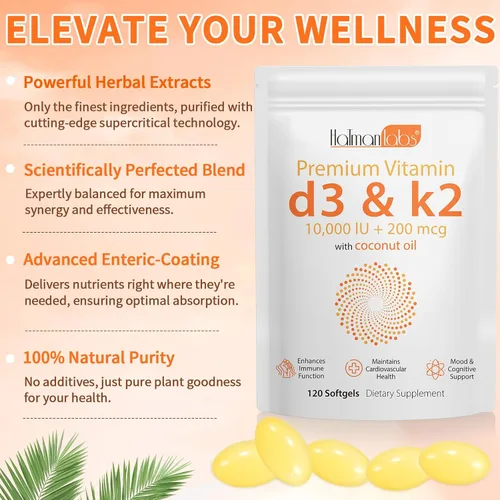 Miniatura 2 de newseel Cápsulas de vitamina D3 K2, suplemento de vitamina D3 y K2, suplemento de vitamina D3 y K2, suplemento D3, cápsulas blandas de aceite