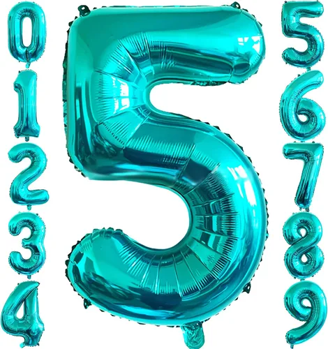Miniatura 9 de Globo de 40 pulgadas, color azul turquesa número 2, globos de helio de Mylar de papel de aluminio de dígitos de gran tamaño para baby shower, fiesta