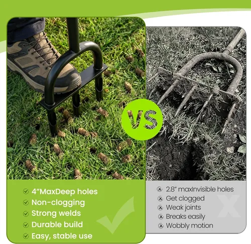 Miniatura 5 de Herramienta de aireación manual para el césped – Aireador de suelo manual resistente con 3 dientes huecos, removedor de tapones de césped y jardín