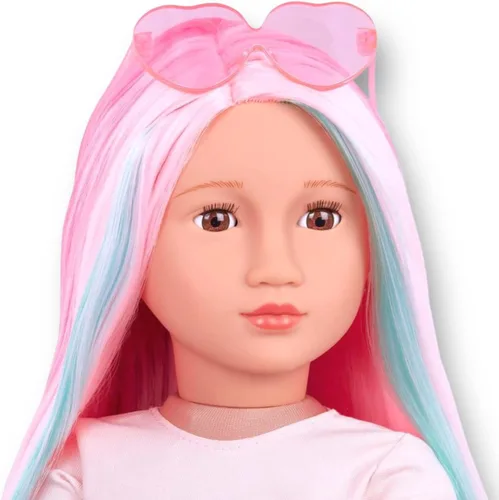 Miniatura 3 de Generation Fashion Dolls - Muñeca rosa de 18 pulgadas, pelo rosa con una raya de turquesa, lentes de sol de corazón rosa, vestido y zapatos rosados