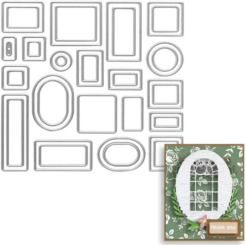 ABTOLS Plantillas geométricas de metal, troqueles de corte, etiquetas de marco circular cuadrado, troqueladas, plantillas de relieve de fondo, molde