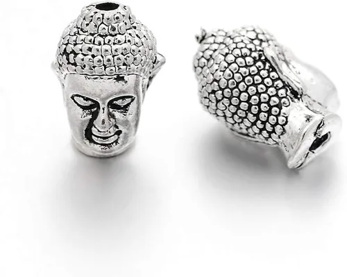 Miniatura 17 de Craftdady 60 cuentas espaciadoras de cabeza de Buda tibetano, 3 colores, cuentas de metal espiritual budista de 10-11x9-0.394 in de doble cara