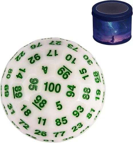 Miniatura 16 de Dados poliédricos mejorados de 100 caras (D100), 1.969 in, fuente negra/roja, dado único, dados de juego D&D, lata de almacenamiento de metal