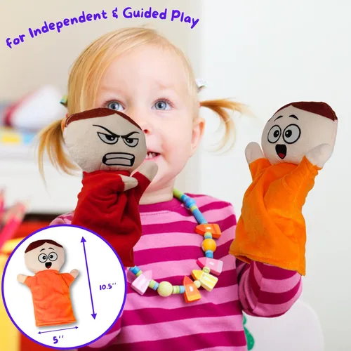 Miniatura 4 de 4E's Novelty Títeres de mano para niños con 6 emociones, con brazos móviles, títeres de mano de felpa suave para niños pequeños, juguetes