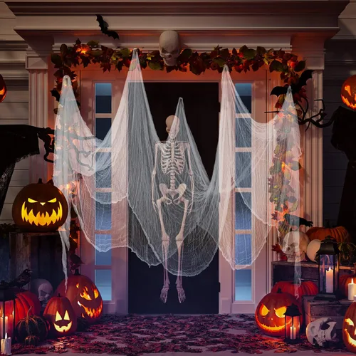 Miniatura 6 de Boao Paño de queso de Halloween de 85 x 197 pulgadas, rollo de gasa blanca para manualidades, tela de gasa de muselina de algodón grande para Blanco