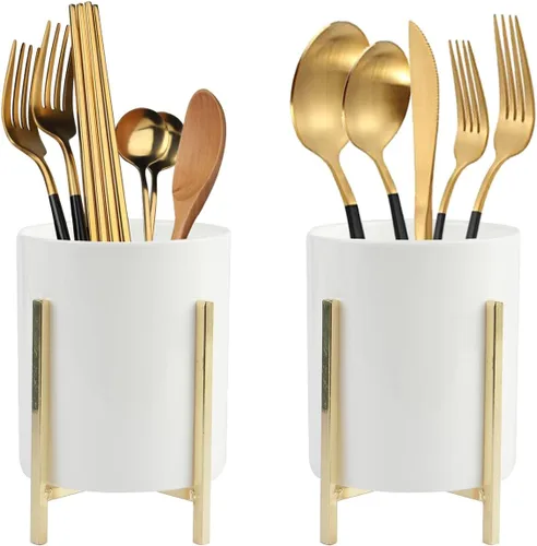 Miniatura 19 de Organizador de cerámica para cubiertos, soporte redondo para utensilios, soporte para utensilios de cocina para encimera, taza de cerámica con borde