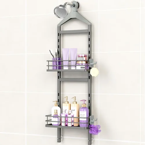 Miniatura 12 de ODesign Organizador de ducha de 2 niveles de altura ajustable, organizador de almacenamiento de estantes de baño, cesta de color negro