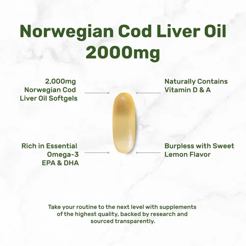 Miniatura 3 de Aceite de hígado de bacalao salvaje capturado 2,000mg por porción, 240 cápsulas blandas – EPA DHA Omega 3 de fuerza extra con vitamina D y A – sin