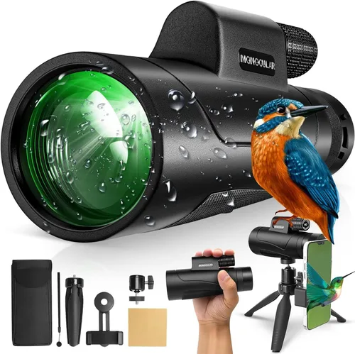Telescopio monocular de 80 x 100 de alta potencia para smartphone, monoculares de alta definición para adultos con adaptador/trípode para