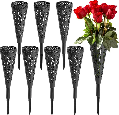 Miniatura 8 de Jarrón de tumba, 6 piezas de 12 pulgadas, florero floral conmemorativo, soporte para flores de cono, jarrón de cementerio con pico para decoración