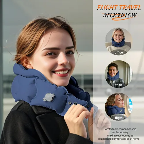 Miniatura 7 de Almohada inflable de viaje para avión, almohada inflable para el cuello para viajes, oficina, soporte para el cuello, máscara profesional