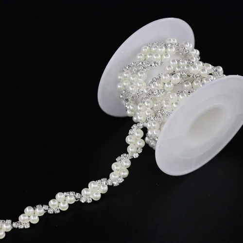 Miniatura 19 de Jerler Cadena de diamantes de imitación de cristal de 1 yarda, cuentas de perlas incrustadas para decoración de bricolaje y adornos de novia, ideal