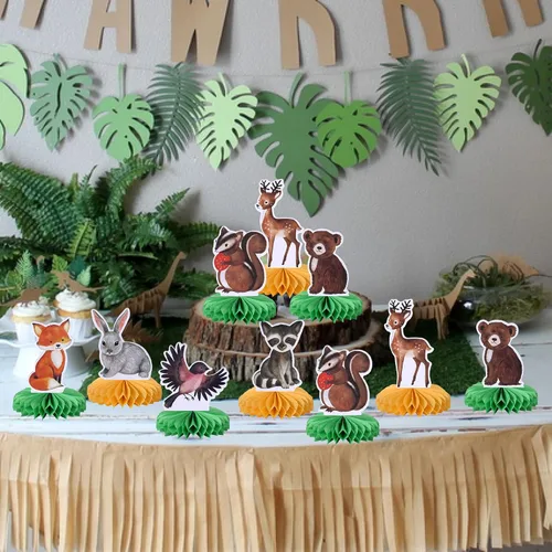 Miniatura 6 de 7 piezas de animales del bosque, centro de mesa de panal de abeja, centros de mesa de animales del bosque de la selva, centros de mesa para bosque