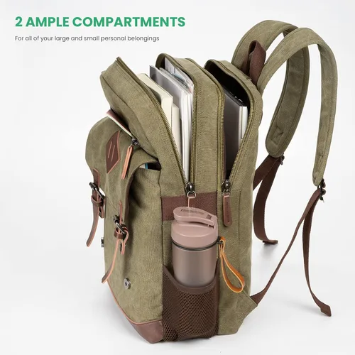 Miniatura 3 de Modoker Mochila vintage ecológica para hombres y mujeres, mochila de lona que se adapta a la mayoría de computadoras y tabletas de 15.6 pulgadas