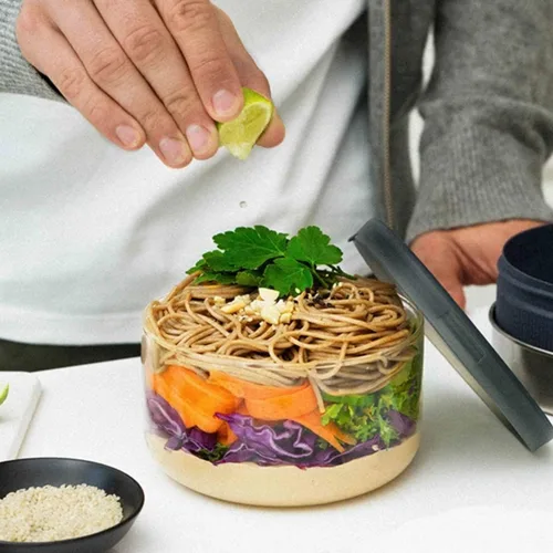 Miniatura 4 de BLACK + BLUM Recipiente de vidrio para almuerzo, a prueba de fugas, apto para horno, contenedor de alimentos, almendra, 25 onzas líquidas / 25.4 fl