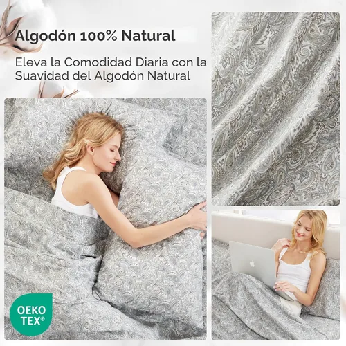 Miniatura 5 de Comfort Spaces Sábanas 100% algodón tamaño King, transpirables, naturalmente frescas, sábanas de algodón suave con bolsillo elástico de 14 pulgadas
