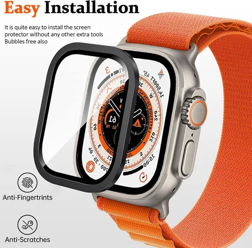 Miniatura 6 de Miimall Paquete de 2 protectores de pantalla de titanio para Apple Watch Ultra/Ultra 2 de 1.732 pulgadas, marco de titanio + vidrio templado
