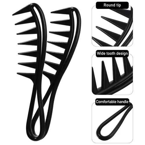 Miniatura 3 de Sieral Juego de 4 peines para peinar el cabello, peines de textura de dientes anchos con cola de doble cara, herramienta de peluquería para hombres