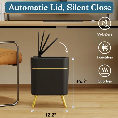 Miniatura 6 de LALASTAR Basurero automático de baño con tapa, sensor de movimiento para inodoro, cesta de basura inteligente delgada para cocina, sala de estar
