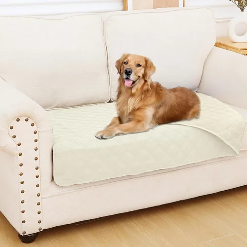 Smiry Funda impermeable para cama de mascota, suave y lavable, para muebles, cama, sofá, reversible, a cuadros (30 x 53 pulgadas, color beige/beige)