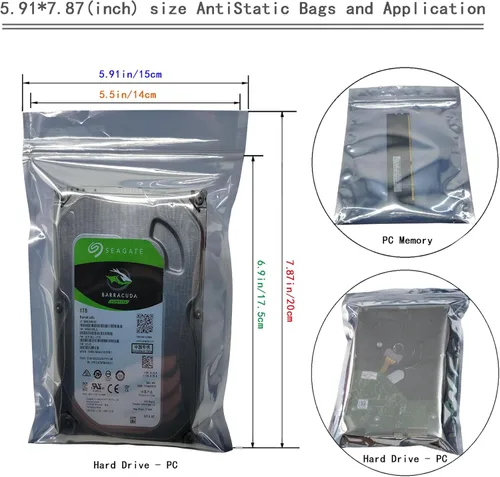 Miniatura 5 de 36 bolsas de blindaje ESD resellables de 3.15 x 5.12/3.94 x 5.91/5.91 x 7.87 pulgadas, bolsas antiestáticas de varios tamaños con sello de cierre