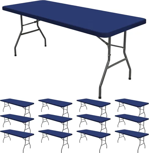 Miniatura 10 de Paquete de 12 fundas de tela elástica para mesas de 6 pies, fundas de mesa de elastano negro, protector universal rectangular para interiores