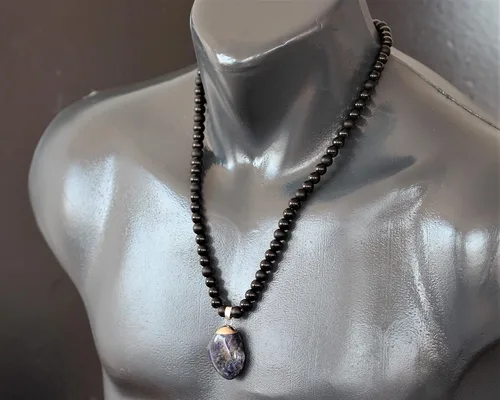Miniatura 123 de Colgante de turmalina cruda natural, Collar de cuentas de ónix negro genuino, Collar de piedra negra, Collar de piedras preciosas, Cuentas de 0.315