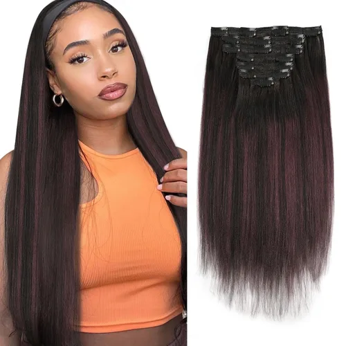 Miniatura 9 de ABH AMAZINGBEAUTY HAIR Extensiones de cabello lacio rizado con clip para mujeres negras, color natural, extensiones de cabello humano virgen