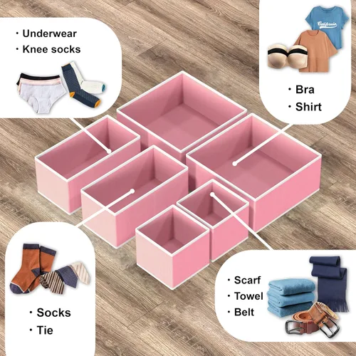 Miniatura 4 de Simple Houseware Organizador de Cajón de Ropa Interior para Lencería/Ropa Interior/Sostén/Bragas/Calcetines/Mameluco, Juego de 6, Rosa