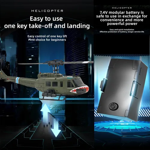 Miniatura 9 de Helicóptero de control remoto UH-1 de 12.402 in para adultos Expert 6CH C032 Mantener la altitud Motor sin escobillas Posicionamiento de flujo