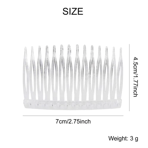 Miniatura 5 de Lawie Paquete de 20 peines laterales de plástico transparente pequeño con dientes largos, horquillas finas y grises blancas para mujeres, velo