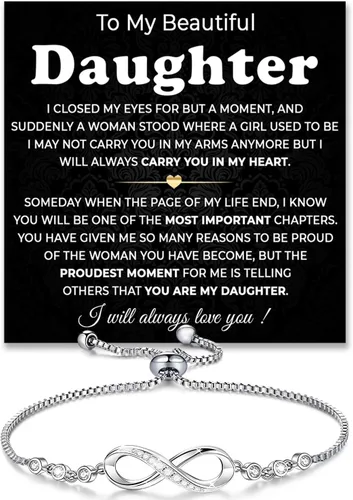 Miniatura 24 de Pulsera Para Mi Hija, Pulsera Corazón Infinito Para Hija De Mamá, Regalo De Joyería Para Hija De Mamá O Papá Con Tarjeta De Mensaje Y Caja Con