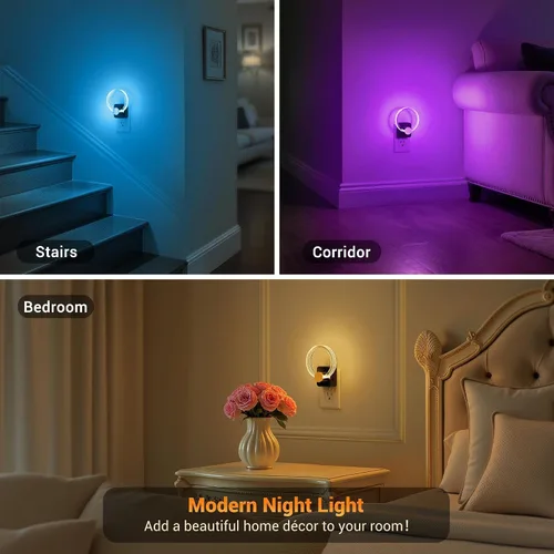 Miniatura 5 de JandCase Luz Nocturna, Luces Nocturnas Cambiantes de Color Enchufables en la Pared, Luz Nocturna RGB con Sensor de Luz, Luz Nocturna Enchufable