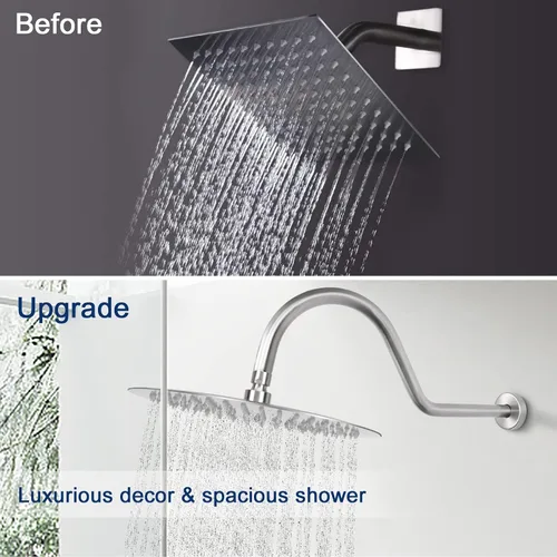Miniatura 8 de NearMoon Brazo de extensión de ducha con brida, tubo extensor largo de cuello de cisne de arco alto en forma de S, perfecto para cabezal de ducha
