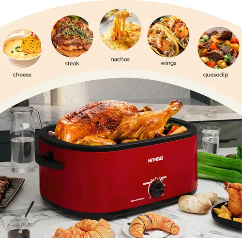 Miniatura 2 de Horno rostizador eléctrico, con tapa visible y autohumectante, grande, funciones de descongelado y mantenimiento de calor, temperatura ajustable