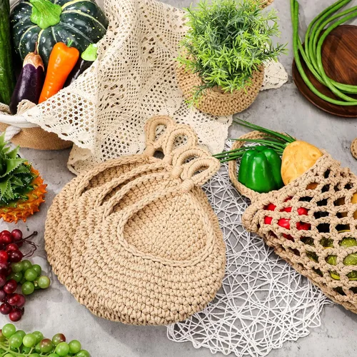 Miniatura 5 de 9 cestas colgantes de yute para cocina, cestas de pared tejidas estilo bohemio, almacenamiento de productos para ajo, cebolla, papa, plátano, ahorro