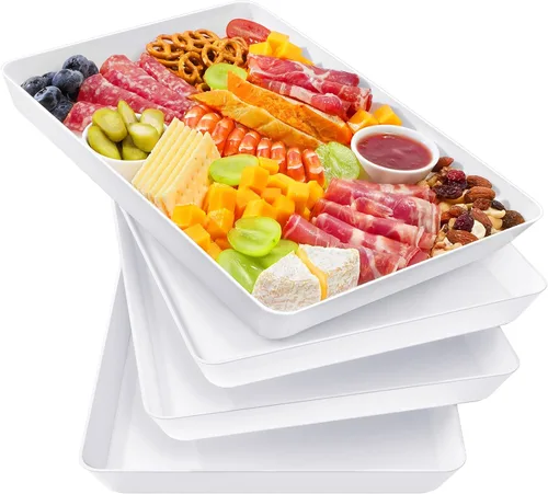 Miniatura 11 de Lifewit - 4 bandejas de servir para suministros de fiesta, plato de plástico reutilizable para servir alimentos para postres, aperitivos, frutas