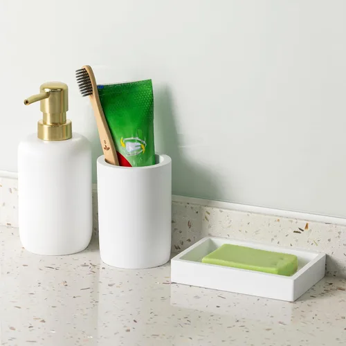 Miniatura 7 de Navaris Juego de accesorios decorativos de baño, kit de accesorios de baño de 3 piezas con soporte para cepillo de dientes, dispensador de jabón
