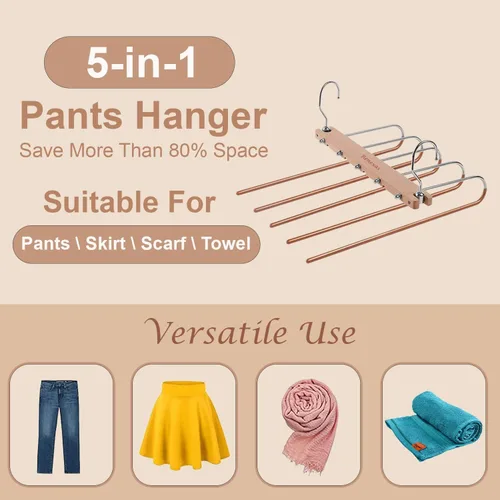 Miniatura 4 de Perchas para pantalones que ahorran espacio, paquete de 2 – 5 capas antideslizantes de madera multi pantalones perchas ahorro de espacio, diseño