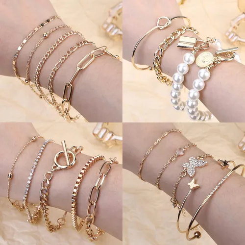 Miniatura 3 de YADOCA Juego de 27 pulseras de cadena apilables de oro para mujer chapado en oro de 14 quilates bohemio delicado apilable de múltiples capas