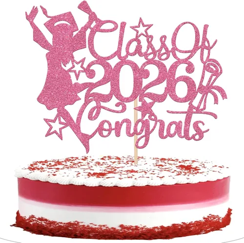 Miniatura 28 de 1 paquete de decoración para tarta de graduación para niña, con purpurina, para diploma, decoración para adultos mayores 2026, para niñas, escuela
