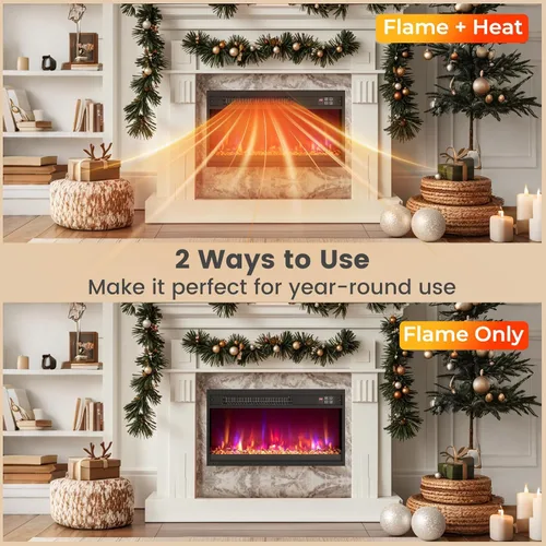 Miniatura 7 de SIMOE - Chimenea eléctrica de 23 pulgadas, chimenea empotrada de 1500 W con llama multicolor y cama de brasas de cristal, temporizador de 9 horas