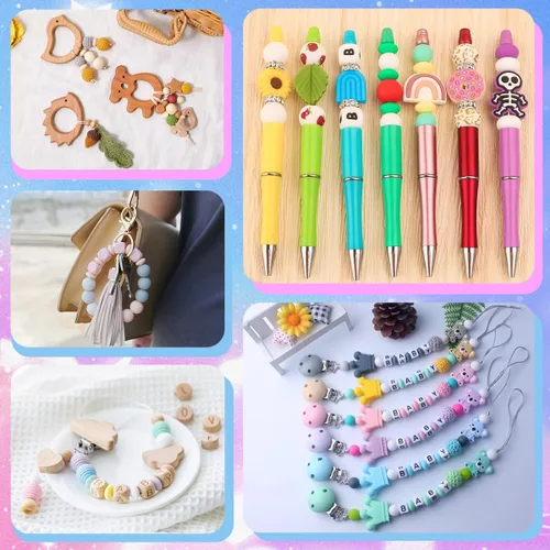 Miniatura 7 de 100 cuentas de lentejas de silicona de 0.47 pulgadas (0.472 in) de goma de ábaco espaciador suelto con cordón de 16.4 ft para pulseras, collares