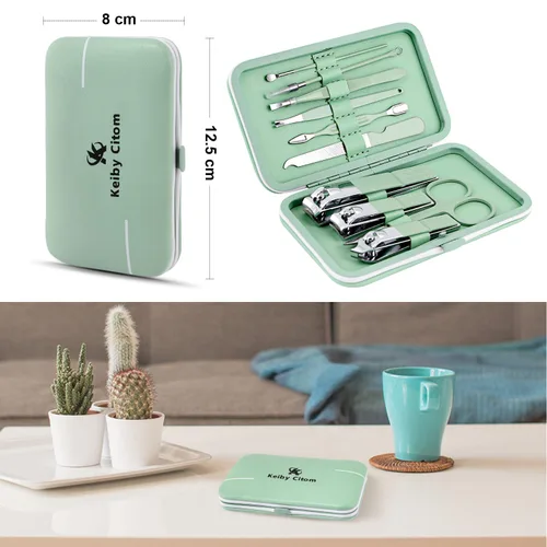 Miniatura 3 de Juego de manicura, mini cortaúñas de viaje, kit de herramientas de cuidado de pedicura, 10 piezas de acero inoxidable kit de aseo (verde)